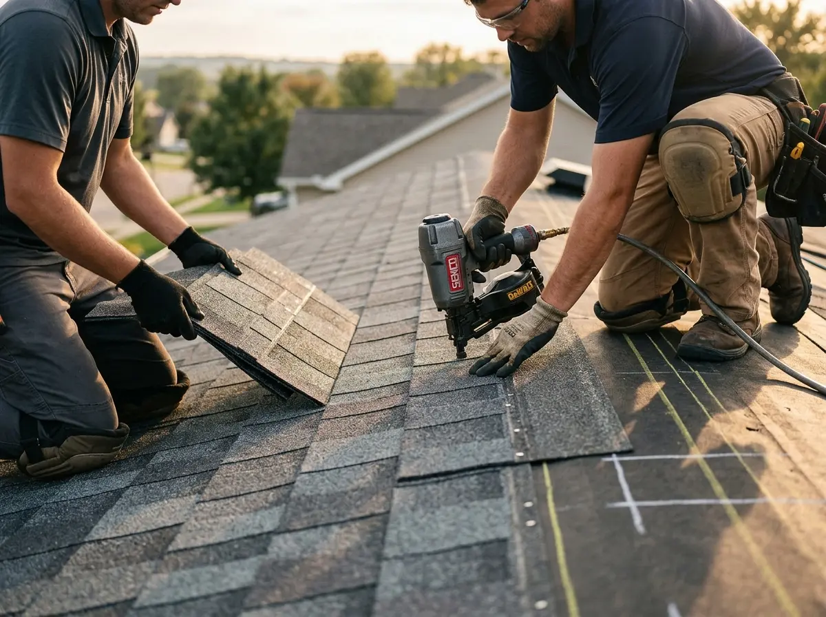 Professional roofer working on a residential roof in Richmond Hill